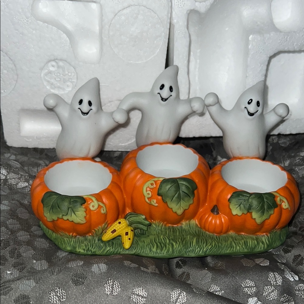 Halloween Ghost and Pumpkin Candle Holder